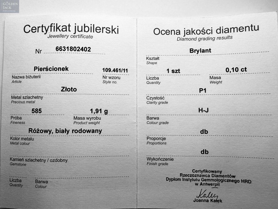 Złoty pierścionek z brylantem Apart złoto pr. 585 waga 1,91 g roz. 10