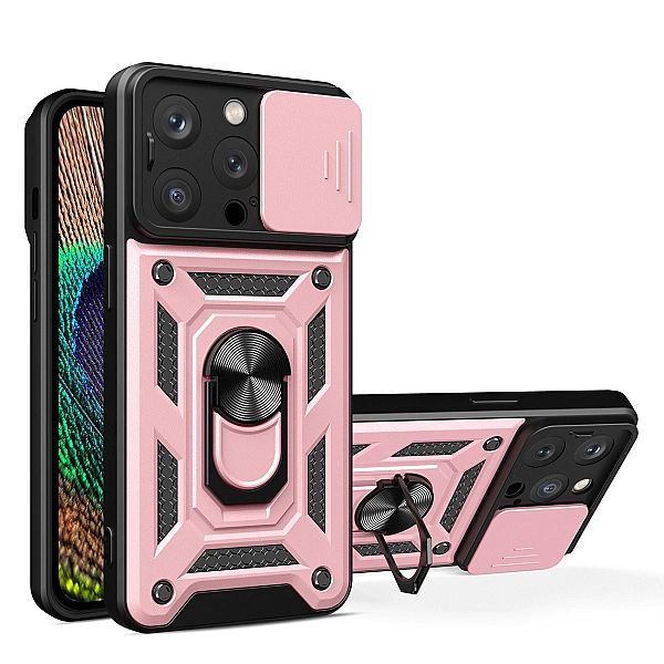 Pancerne etui z podstawką i osłoną aparatu do iPhone 15 Pro Hybrid Arm