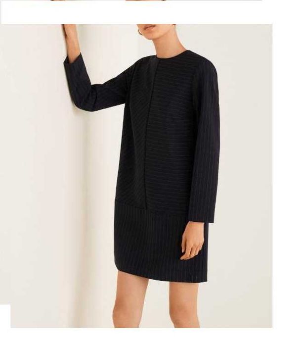 Сукня MANGO XS S довгий рукав офіційна ділова смужка синя чорна плаття