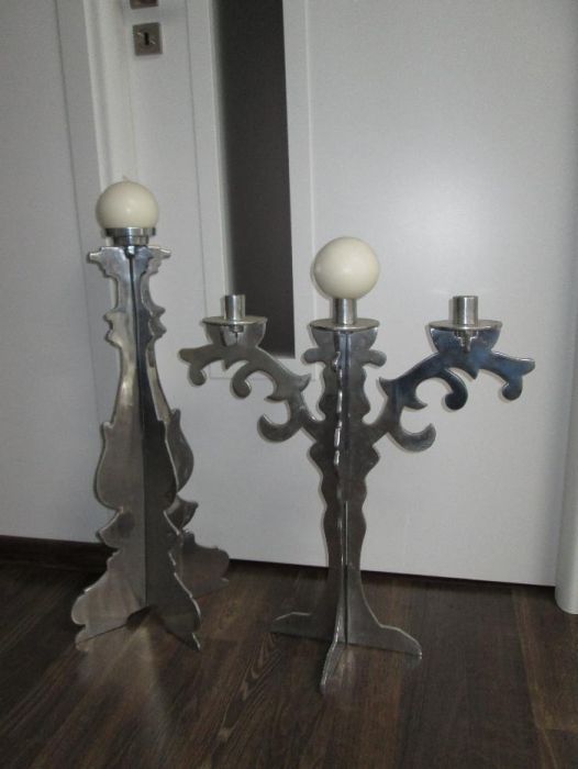 świeczniki duże 2 szt z polerowanego metalu chrom