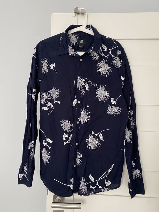 H&m koszula kwiaty handm granatowa kwiatowa wzory niebieska kwiat m