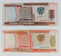 zestaw banknotów 50 tys. i 10 tys. meticais , Mozambik , 2 szt