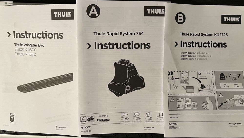 Belki Thule do Skoda Octavia III: Evo WingBar, System 754, Kit 1762