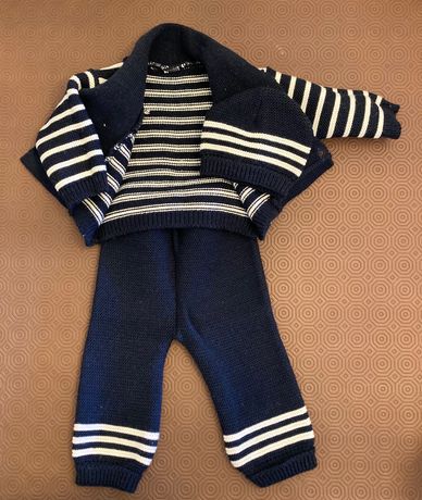 Fato de malha para bebé - Calça, casaco e gorro