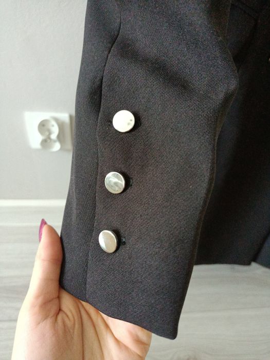 Sukienka elegancka czarna/ płaszcz XS z paskiem guzikami