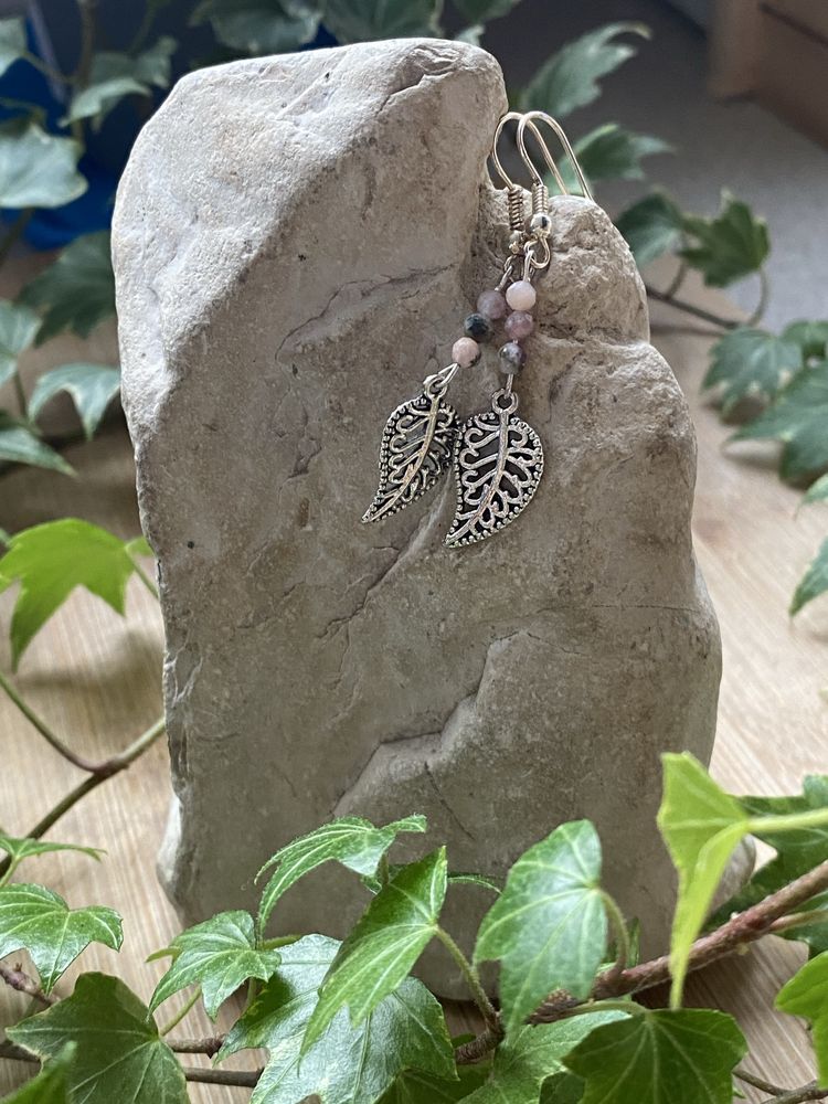 Handmade kolczyki liście jaspis zebra