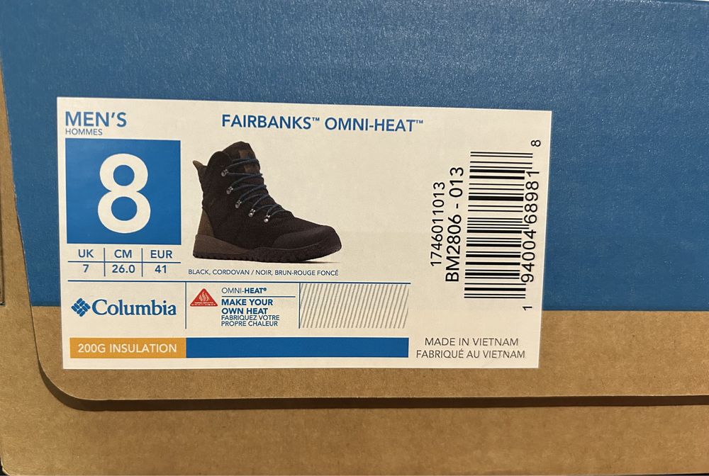 Мужские ботинки Columbia fairbanks omni-heat,40,41,46