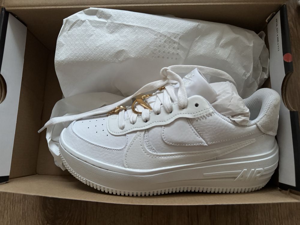 Nowe Nike Air Force 1 Low Platform White Metallic Gold Rozmiar 37,5