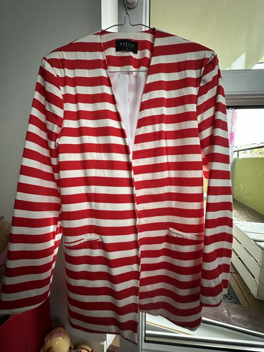 Marynarka damska żakiet biało czerwony paski Mohito S