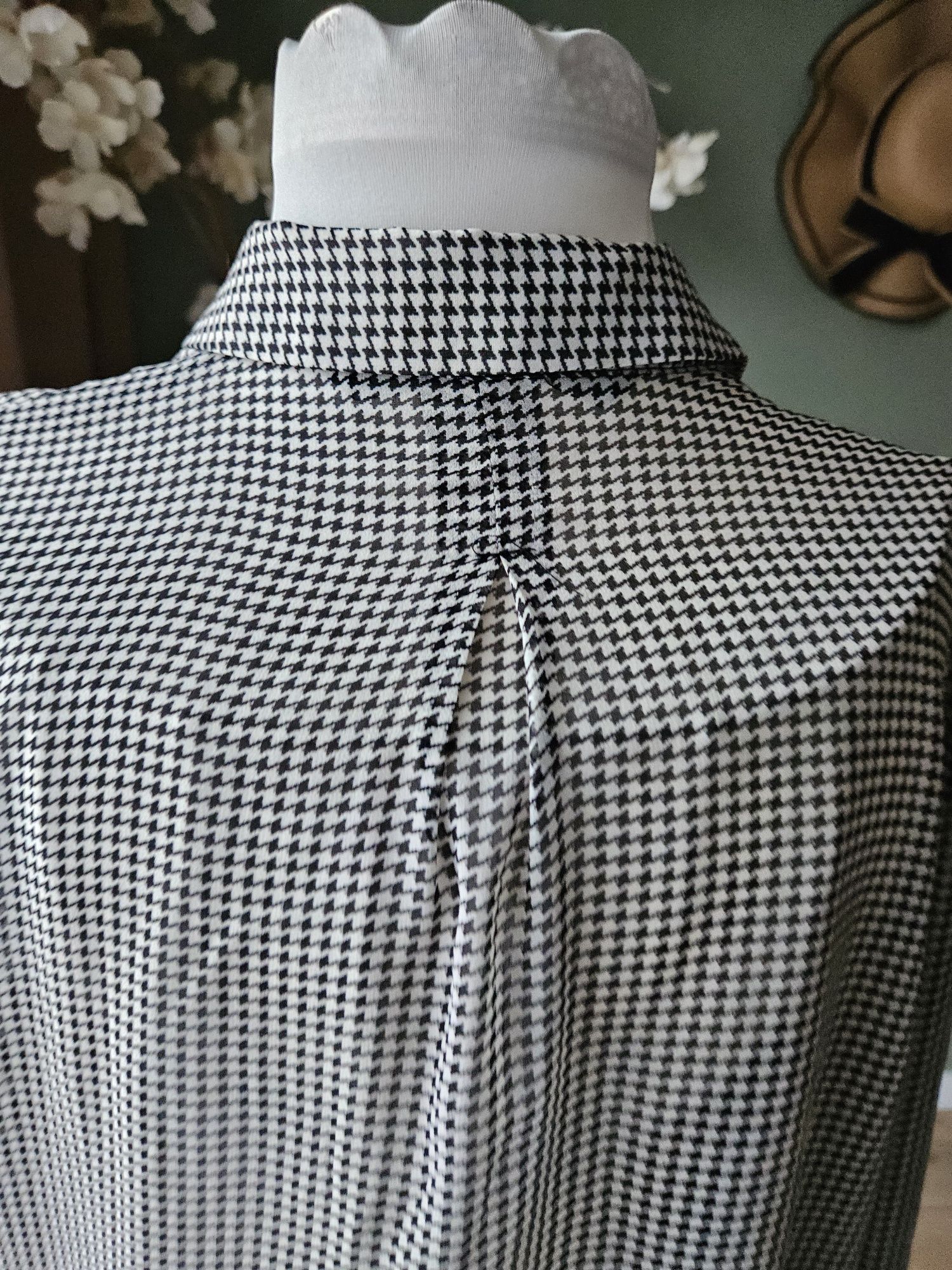 Damska koszula Zara z kołnierzykiem w pepitkę - czarno-biała casual