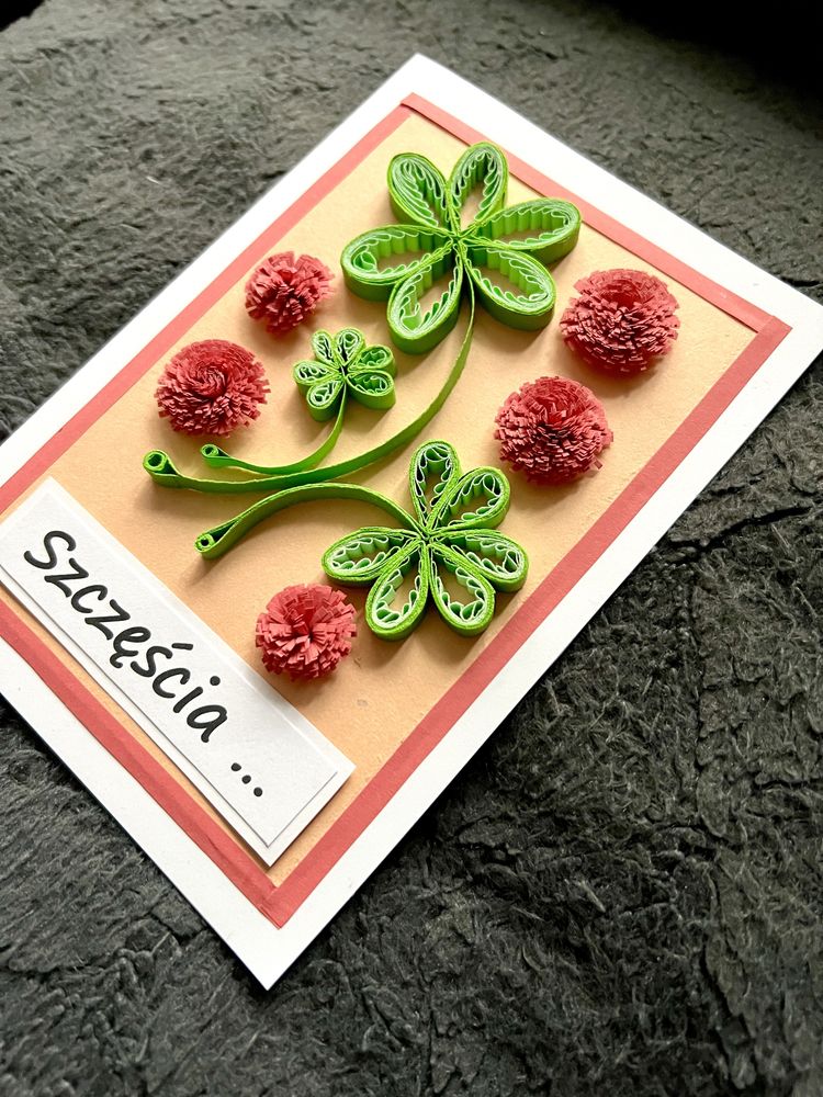 Kartka na szczęście, urodzinowa, ręcznie robiona, quilling