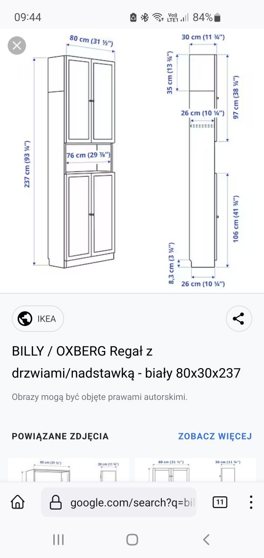 Regał Billy OKSBERG biały IKEA witrynka