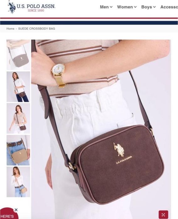 Жіноча сумка кросбоді чорна замш коричнева us polo assn оригінал