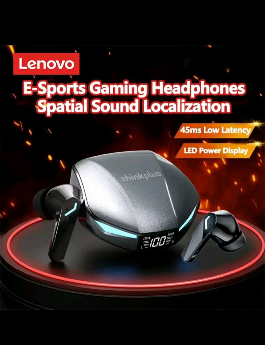 Навушники бездротові Lenovo T53 Pro, з дісплеєм, геймерські ThinkPlus