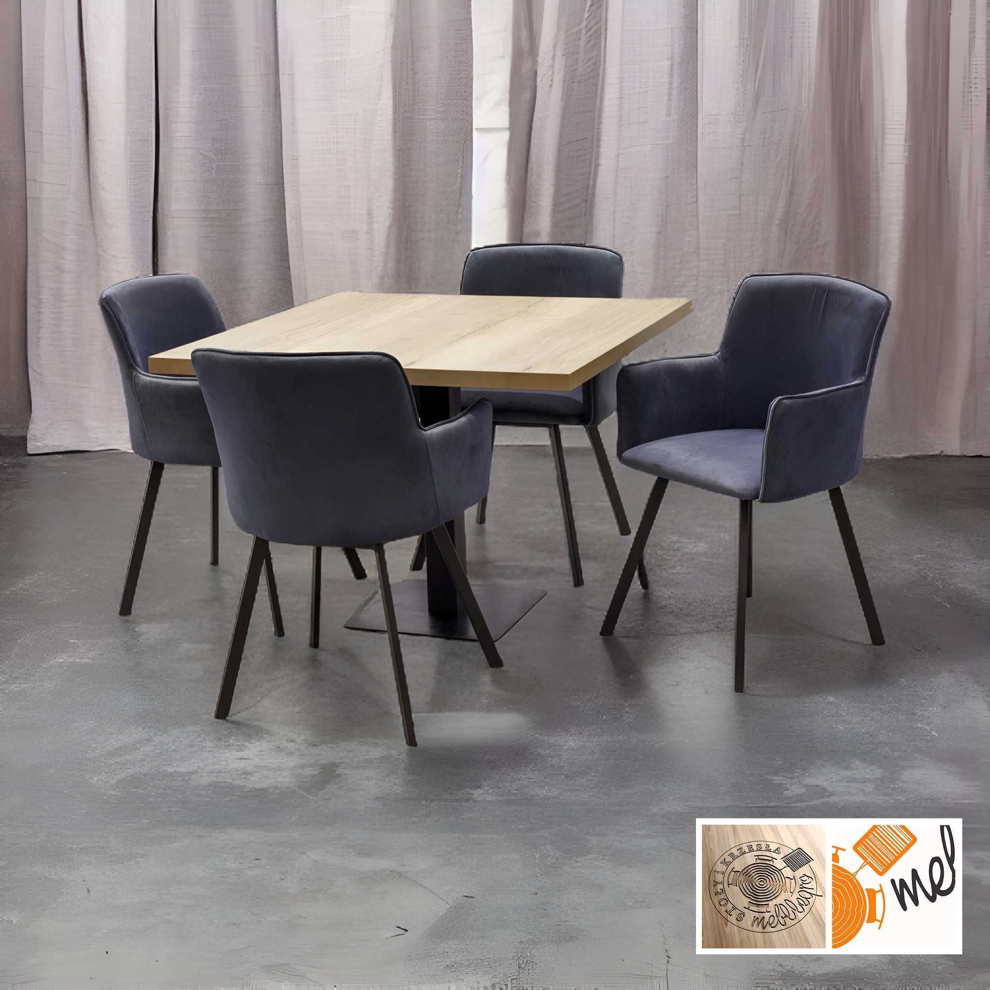 Elegancki Kwadratowy stolik na 1 nodze Z41 i krzesła fotelowe