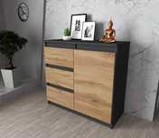Komoda 3 Szuflady  80cm Szafka Szara Mat Dąb Wotan