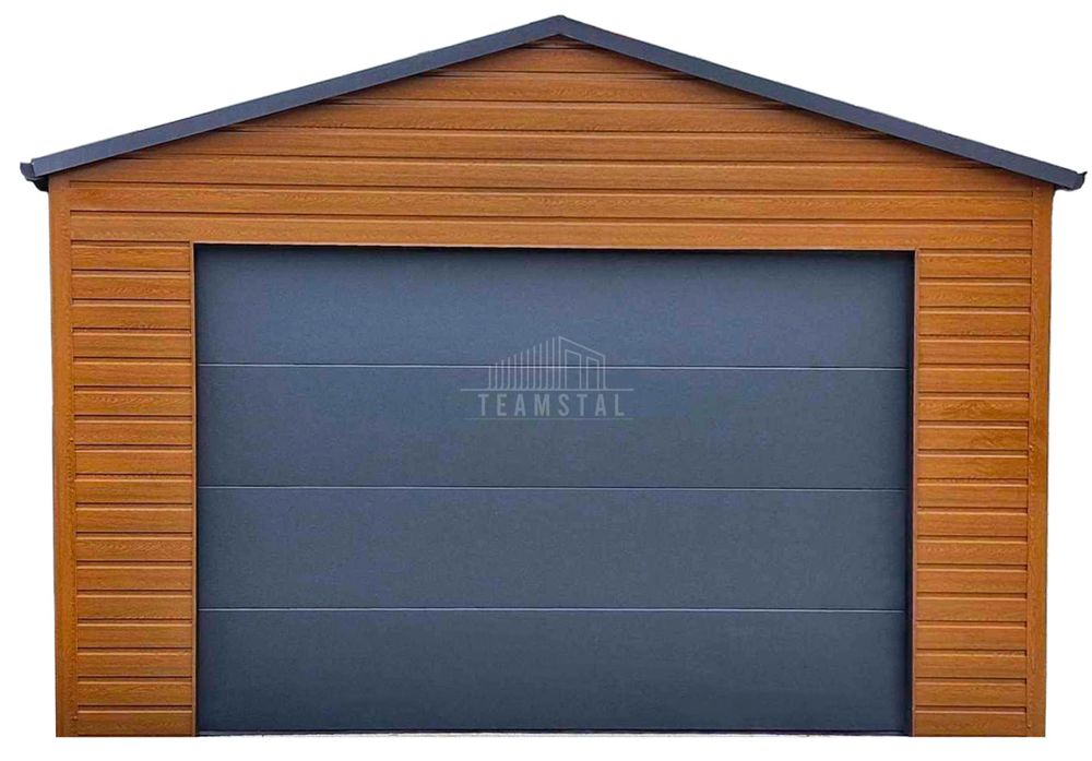 Garaż blaszany 5x6m Brama segmentowa drzwi rynny dwuspad TS930