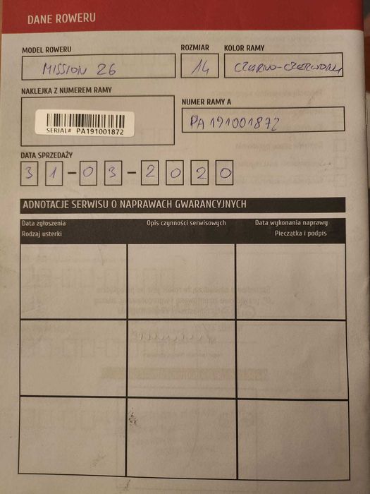 Rower Unibike Mission 26 rozmiar 14