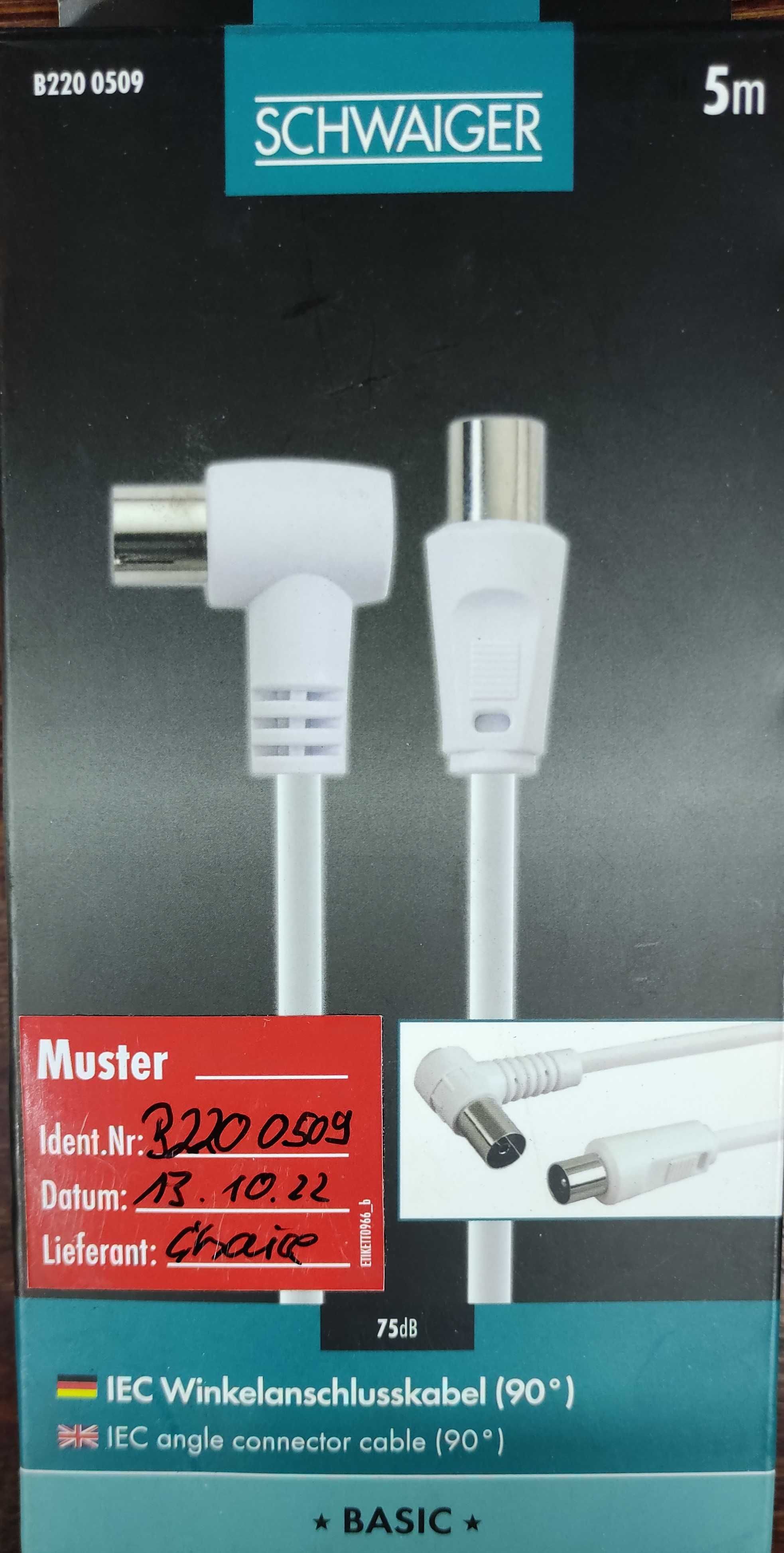 Kabel Schwaiger antenowy 5m, złącze kątowe