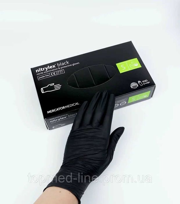 Рукавички нітрилові чорні Mercator Nitrylex BLACK, 100шт.