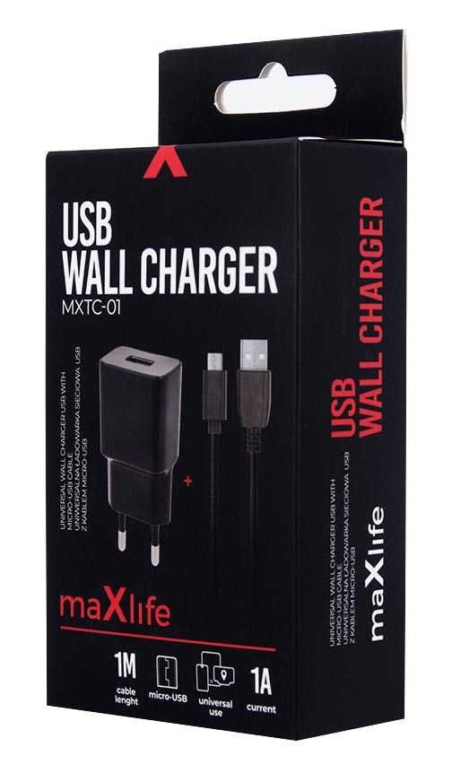 Uniwersalna Ładowarka Sieciowa USB + Kabel Micro USB kolor czarny