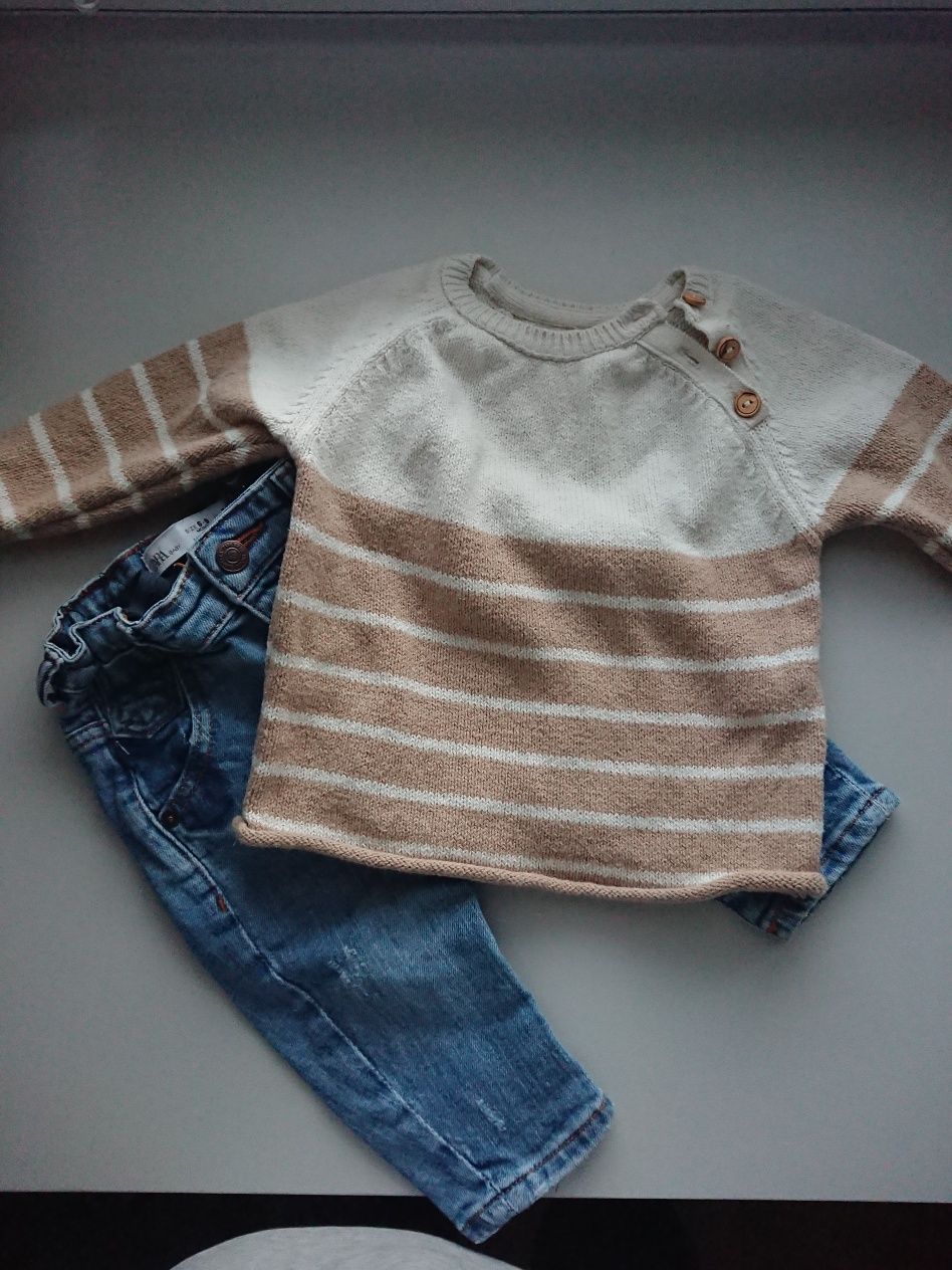 Zestaw ZARA spodnie jeans sweter chłopczyk r.74