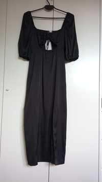 NOWA satynowa czarna sukienka z bufkami H&M rozm. 36