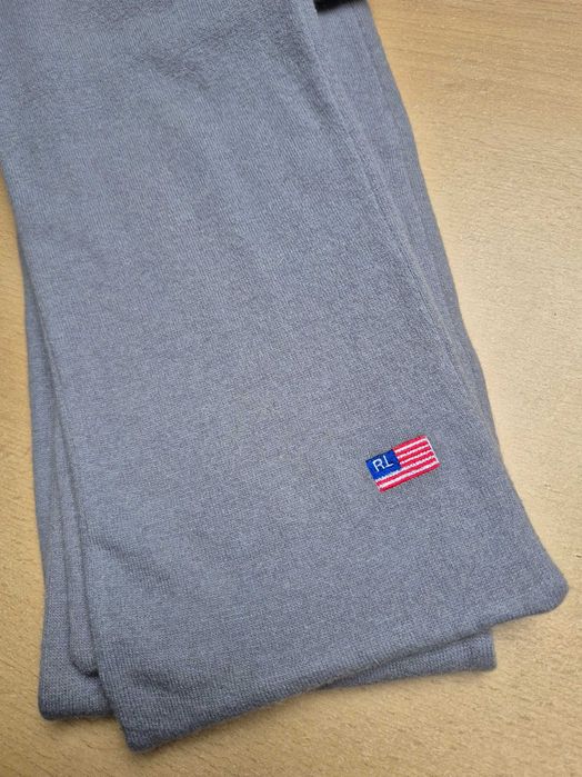 Szary wełniany szalik Ralph Lauren, z flagą, wełna, królik, vintage