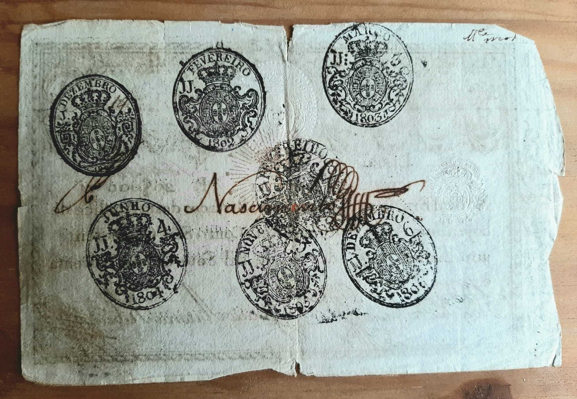 Nota 20000 Reis 1799 com muitos carimbos - 226 anos de história!