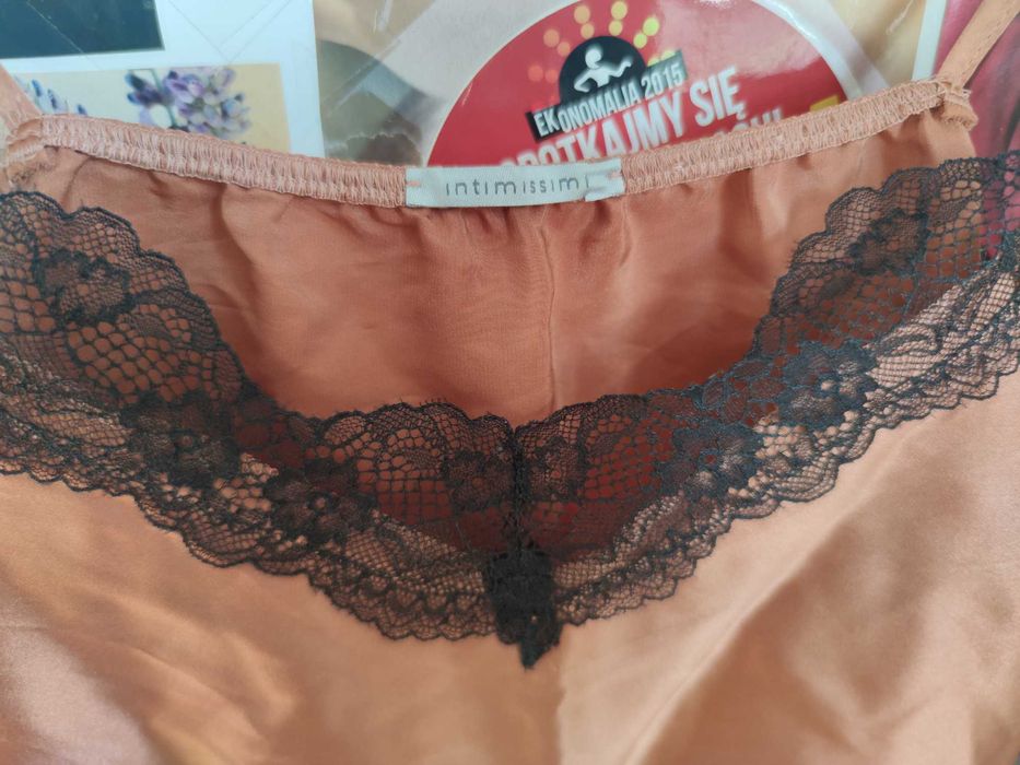 intimissimi top miedziany copper silk jedwabny koronka crop top S 36