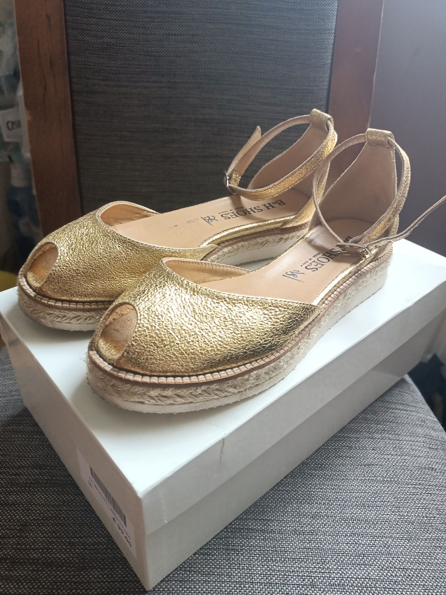 Sandały  espadryle damskie złote włoskie 36