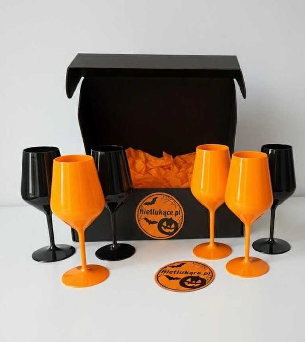 Kieliszki Halloween – prezent, 3 czarne 3 pomarańczowe 470 ml Tritan