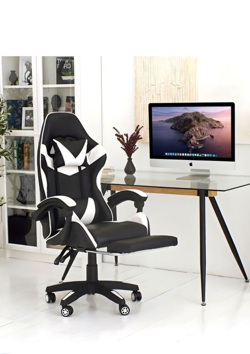 Крісло геймерське ігрове офісне з підніжкою