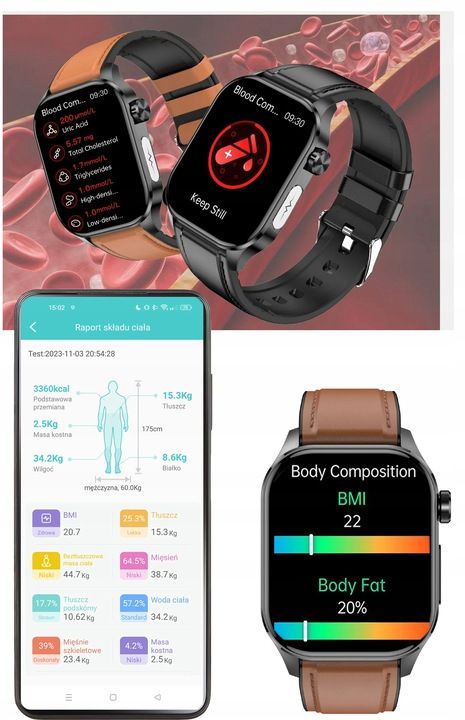 Smartwatch Męski Zegarek Ekg Funkcja Pomiaru Cukru Amoled Ciśnienie Ro