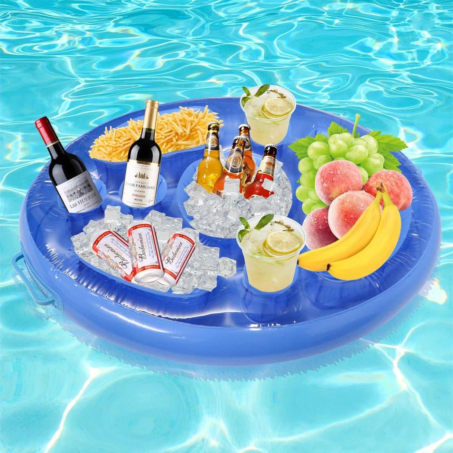Bandeja insuflável flutuador porta-bebidas garrafas piscina 51 x 70 cm