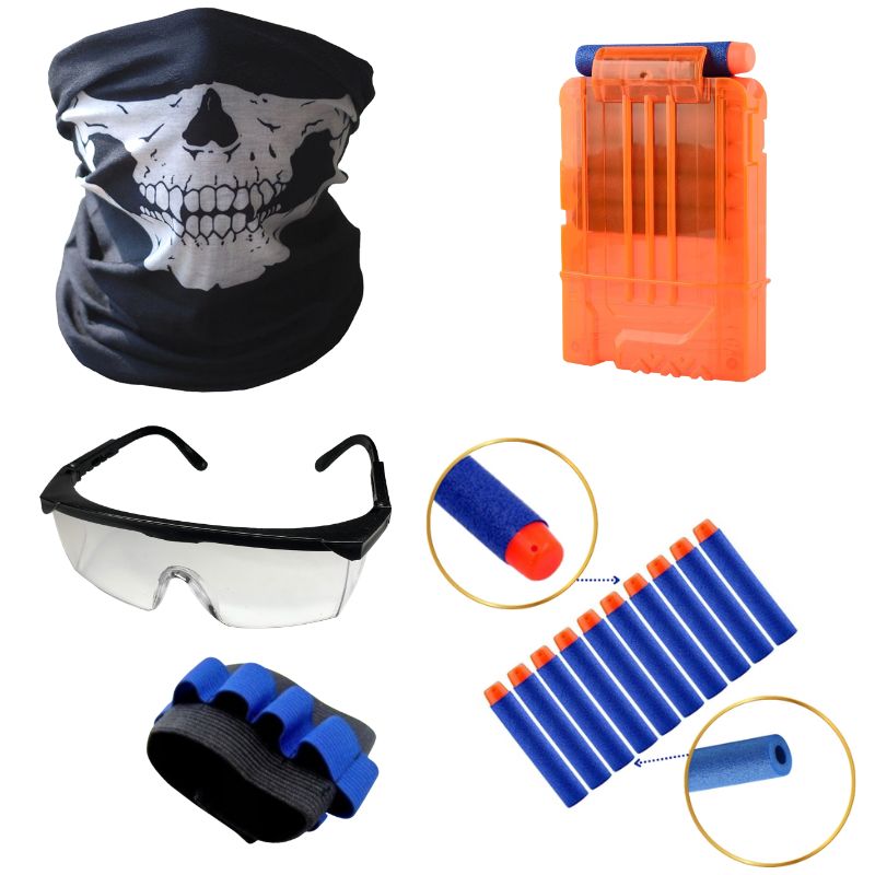 Kamizelka do NERF + Maska Magazynek Okulary Opaska 20Szt Strzałek
