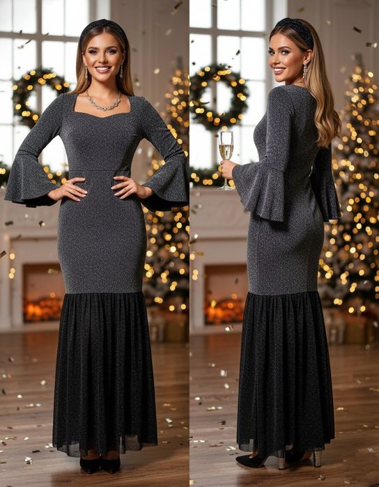 Шикарна вечірня сяюча чорна сукня на хеллоуїн,новий рік