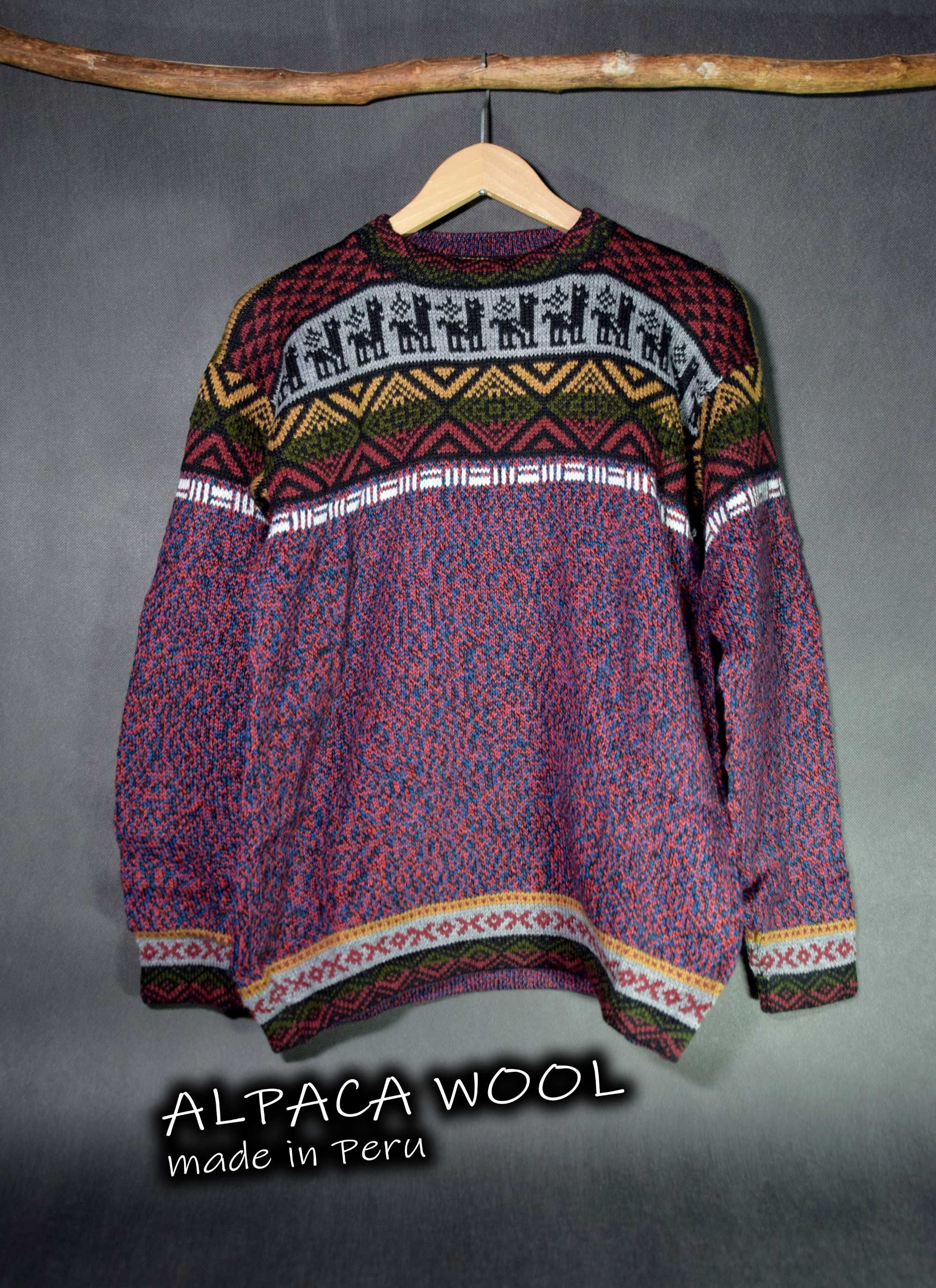 Peruwiański Ciepły Sweter Unisex Alpaka Artesanal W Kolorze Fioletowym