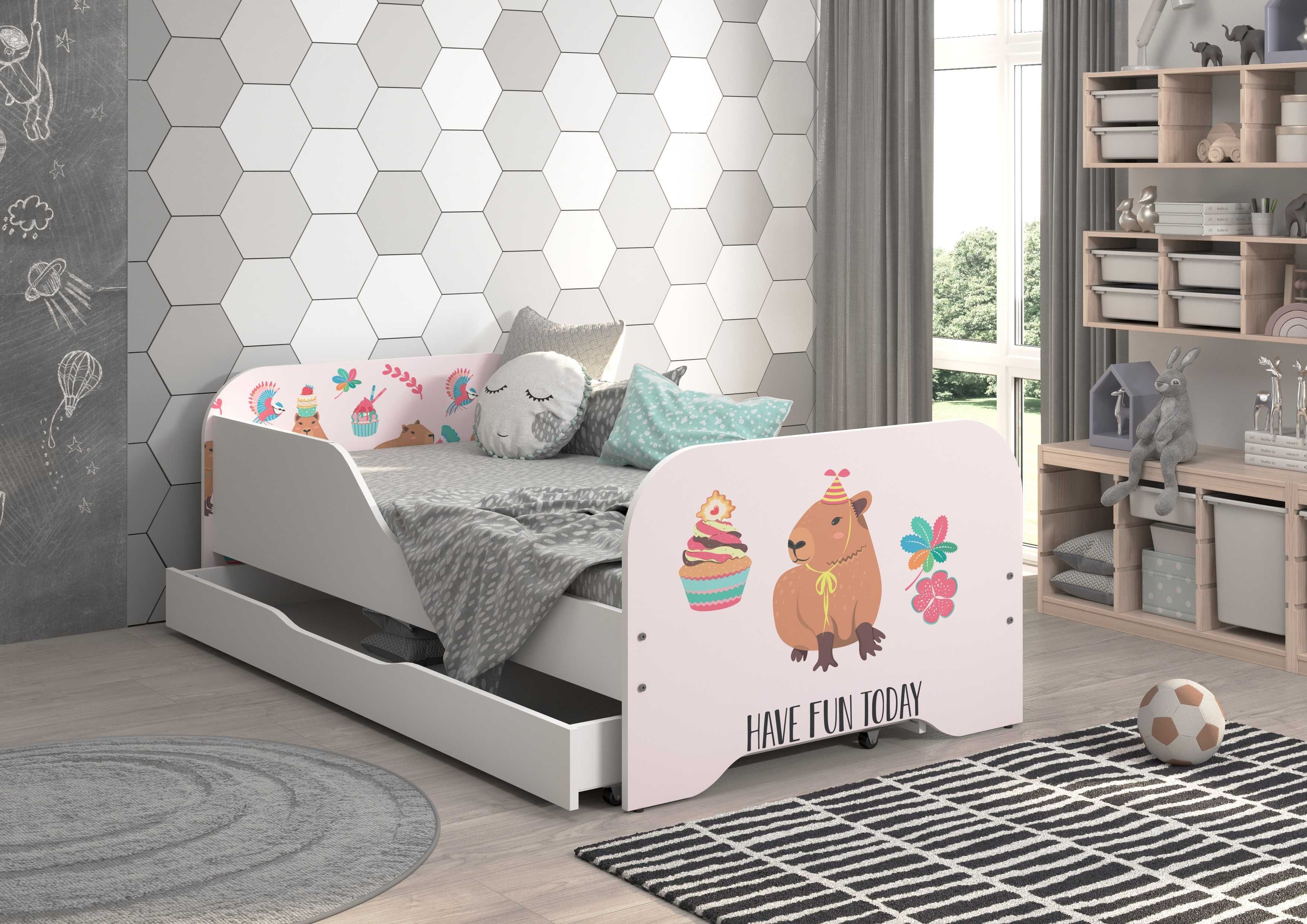 Łóżko MIKI kapibara dla dziecka 140x70 + materac + szuflada, wzory