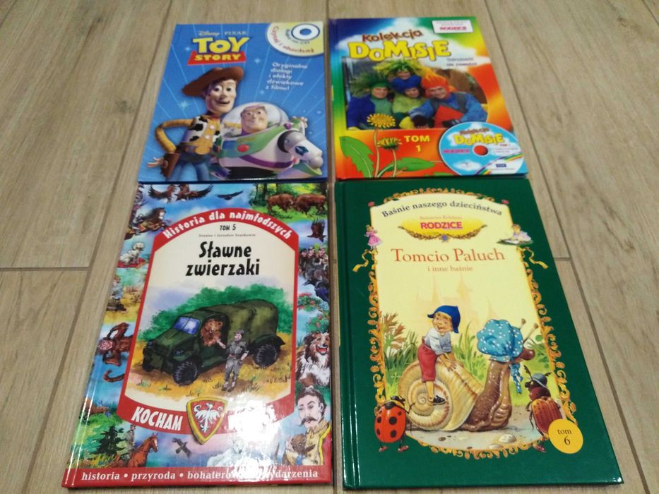 Zestaw 4 książek dla dzieci -Toy Story,Domisie,Tomcio Paluch,Zwierzaki