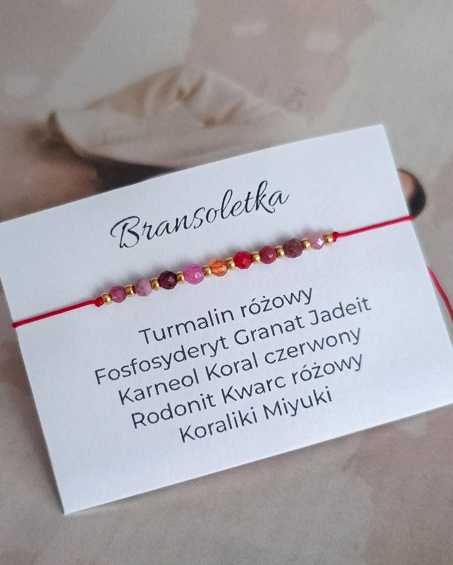 Bransoletka kamienie naturalne minerały mix czerwony sznurek