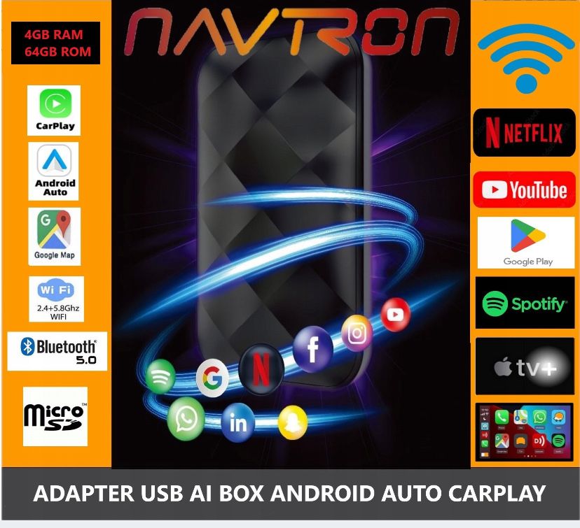 Adapret USB NavTron carplay Android 11 auto youtube netflix odtwarzacz