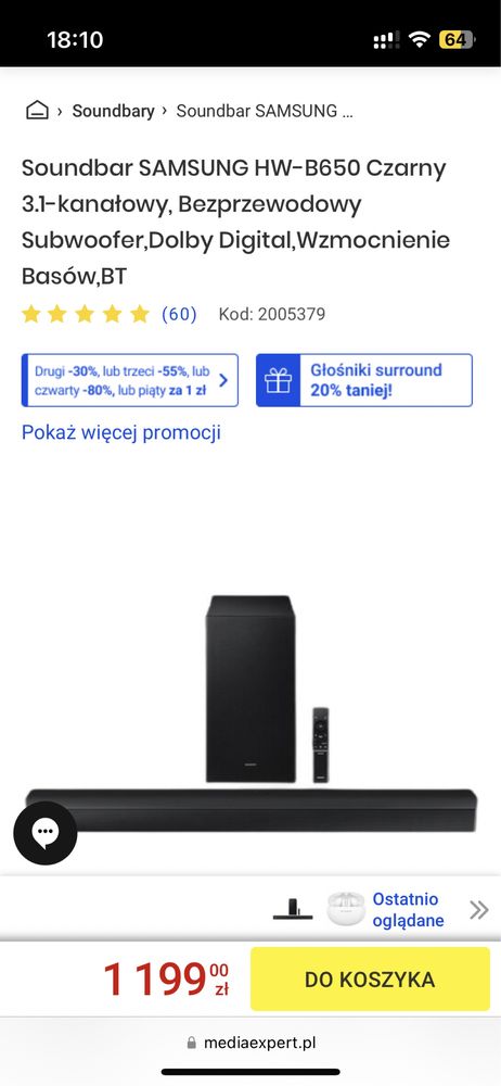 Samsung B650D soundbar subwoofer 3.1 Bluetooth