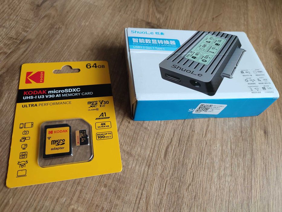 Karta pamięci microSDXC 64GB Kodak + adapter SATA III - USB 3.2 gen 1.