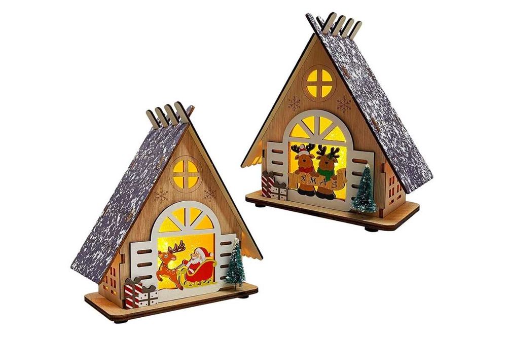 Drewniane Domki Chatki Świąteczne LED Zestaw 2 szt. na Boże Narodzenie