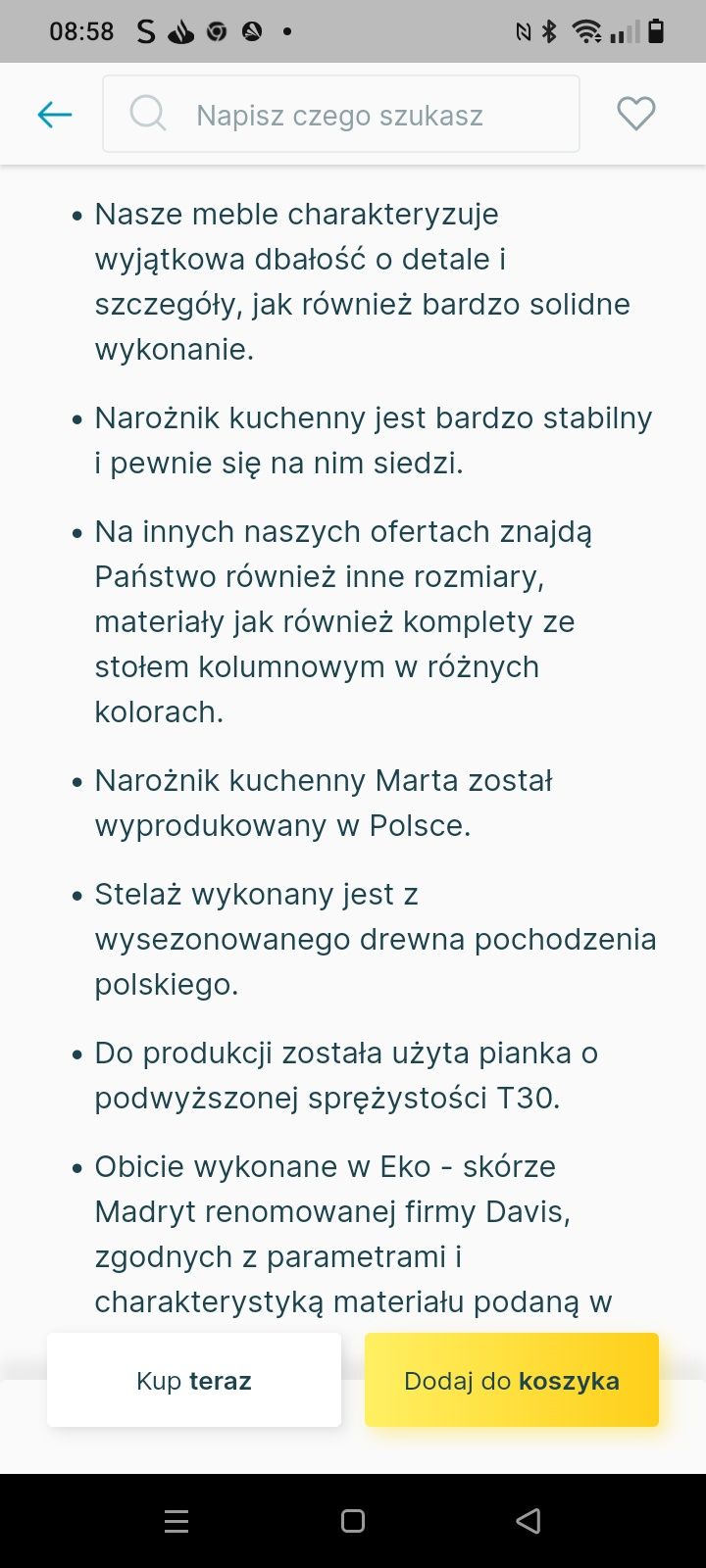 Narożnik kuchenny bądź na taras z Eco skory Davis