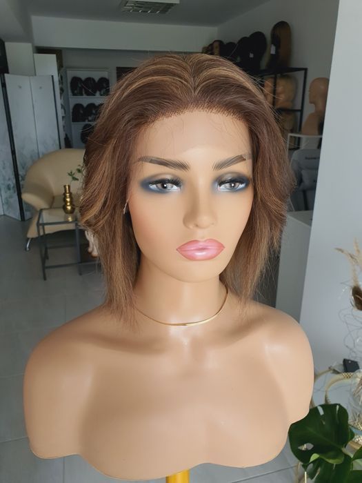Peruka z włosów naturalnych brąz baleyage imitacja skóry silk Hania