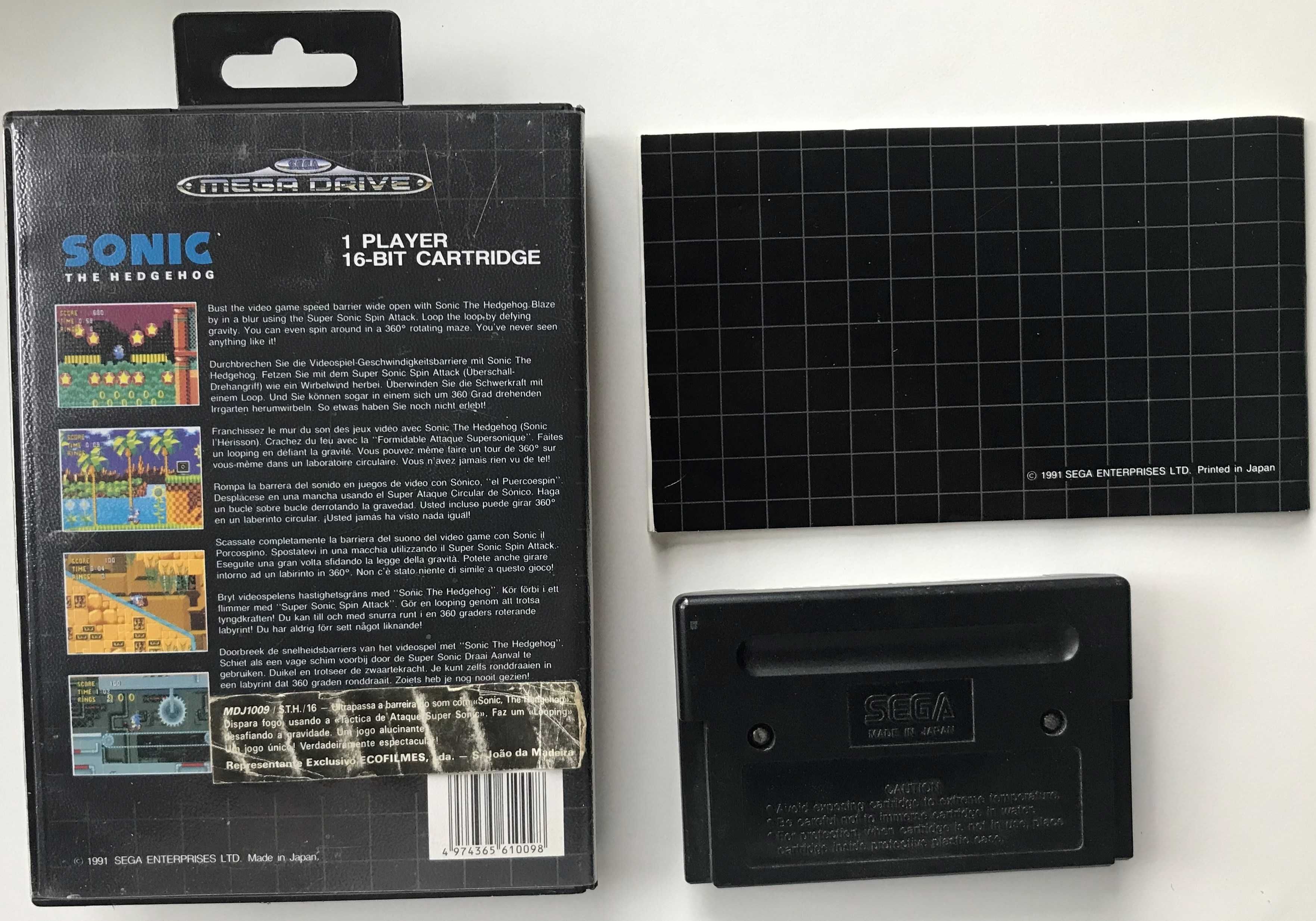 Jogo SEGA MEGADRIVE "SONIC The Hedgehog " Original c/ Manual / 1991