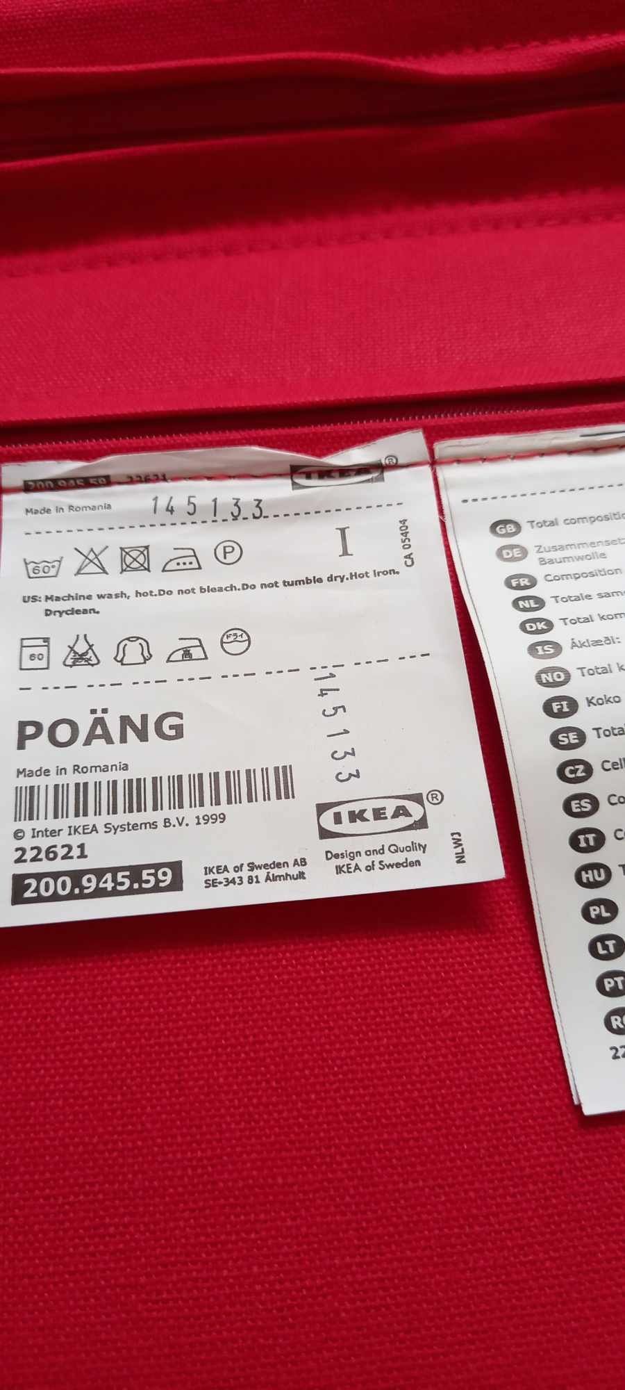 Fotel Poang IKEA beżowy i czerwony pokrowiec