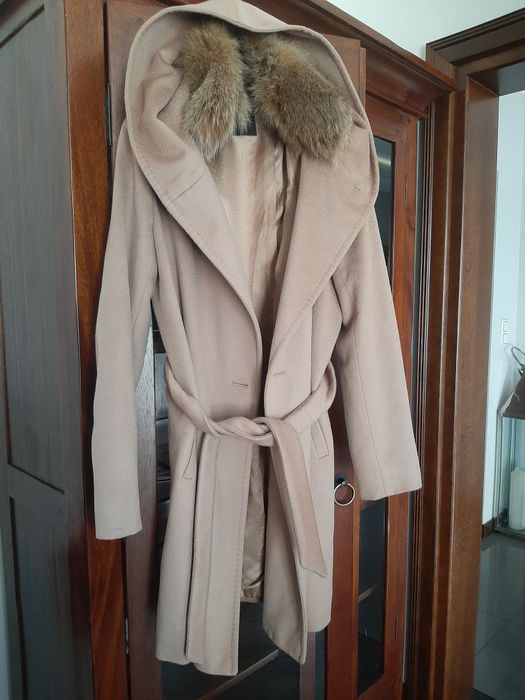 Max Mara Weekend wełniany bezowy płaszcz